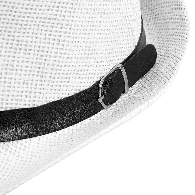 Women Men Fedora Trilby Cap grass Style Packable Travel Sun Summer Hat, Whi X5T7