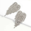 Rhinestone Tassel Earrings, Crystal Earrings, Large Heart Shape Sparkling D
