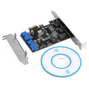 2 Port 19Pin USB 3.0 Card PCI-e to Internal 20Pin Ports Male PCI Express Adapter