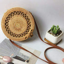 Women'S Circle Handwoven Bali Round Retro Rattan Straw Beach Bag Crossbody