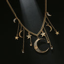 Fashion Star Moon Pendant Tassel Necklace Shiny Crystal Choker Women Jewel%fSJTO