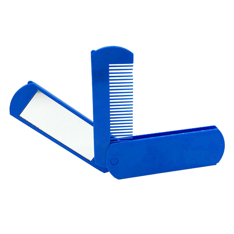 Portable Travel Folding Pocket Beard Comb w/Makeup Mirror for Men's Shaving