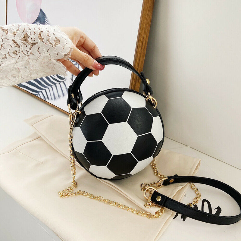 Round Shoulder Bag Women Totes Chain Messenger Handbag (Football Black)