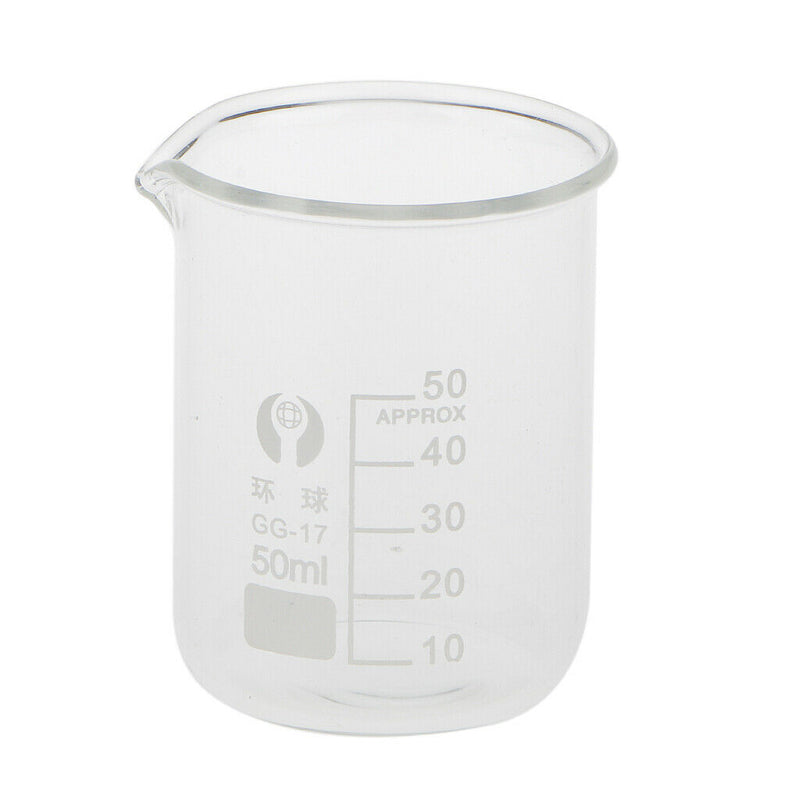 2 Pcs 10ml 50mL Glass Graduated Low Form Beaker, 2ml 10mL Graduation Interval