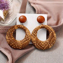 New Jewelry Handmade Bohemian Wooden Rattan Wicker Straw Drop Earrings Vint