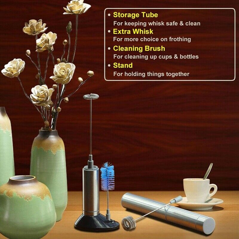 Stainless Steel Electric Handheld Milk Frother Foamer Whisk Mixer Egg Beate T6N1