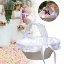 White Satin Lace Wedding Ceremony Flower Girl Basket Bowknot Rhinestone MEX