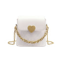 Women Bucket Shoulder Bag Leather Love Buckle Chain Crossbody Bags (White) A