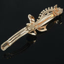 Rhinestone detailing turquoise-green metal leaves barrette X8Y9