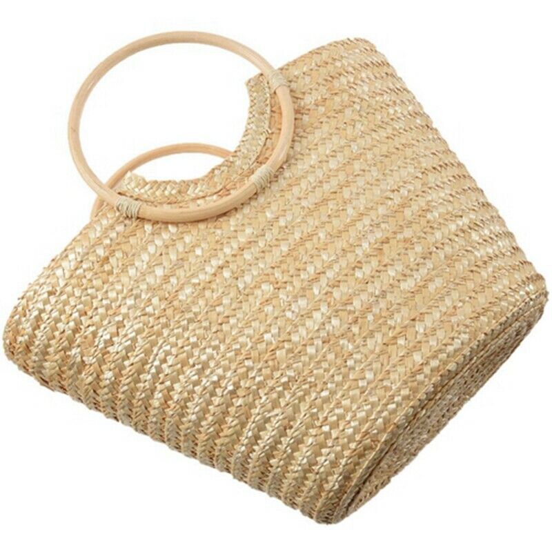 Women's Straw Handbag Flower Woven Summer Beach Messenger Tote Bag Basket S W8N4