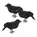 3Pcs Artificial Black Feathered Raven Crows Prop Halloween Garden Scarecrow