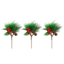 3pcs Christmas Red Berry Pine Cone Picks With Holly Branches Floral Decor