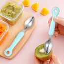 Kitchen Baby Fruit Scoop Stainless Steel Long Handle Sawtooth Spoons (Blue) A