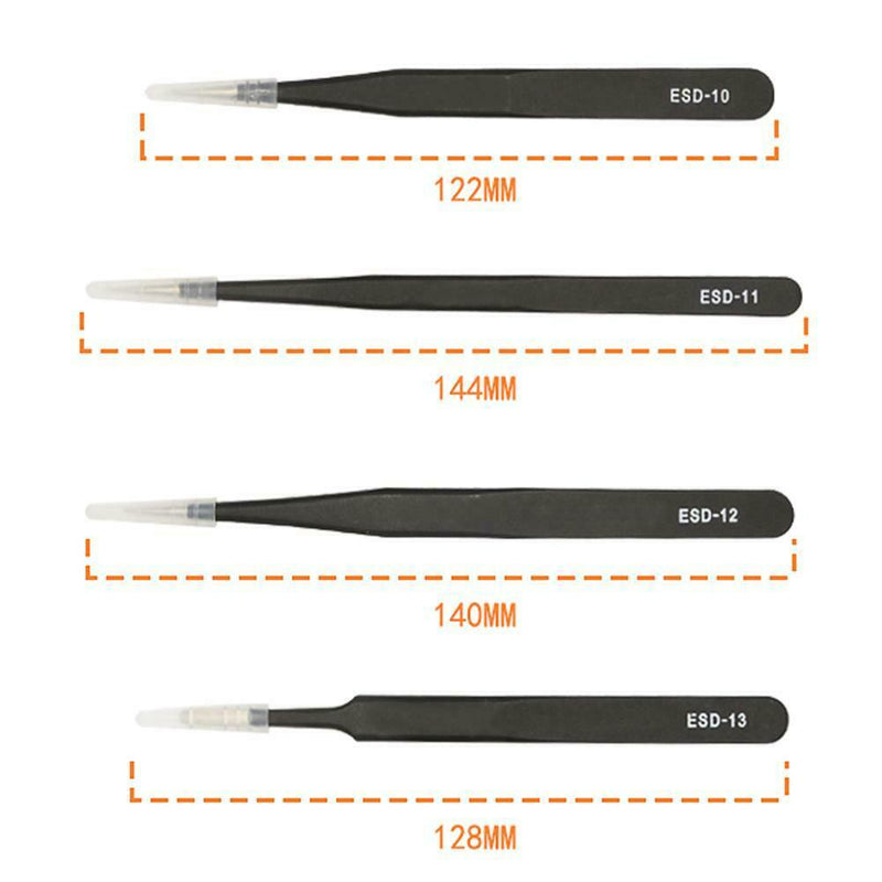 10pcs Anti-static Stainless Steel Straight Elbow ESD Electronic Tweezers A