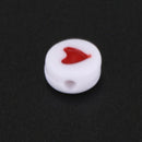 500PCs White Red Love Heart Acrylic Flat Round Beads 7mm(2/8 inch) Dia. J4Z7