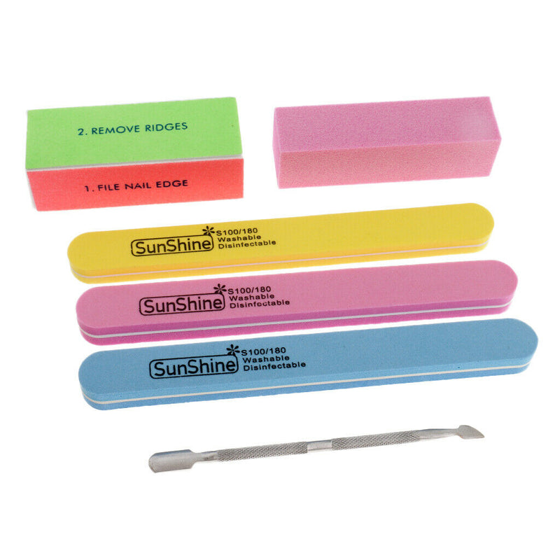 MagiDeal Sponge Nail Art Tips Buffer Files With Cuticle Pusher Set For Salon