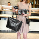 4pcs/set Women Shoulder Bags Tote Oil PU Leather Messenger Handbags (Black)