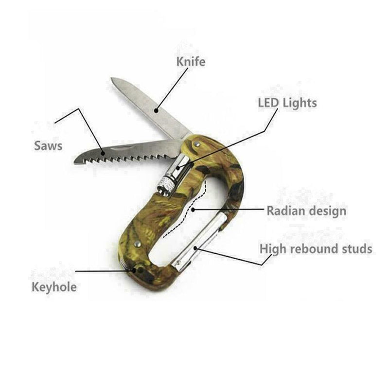 4 In 1 Multifunctional Tool Carabiner Hook Cutter Gear EDC Tool Camping Hot S2Z5