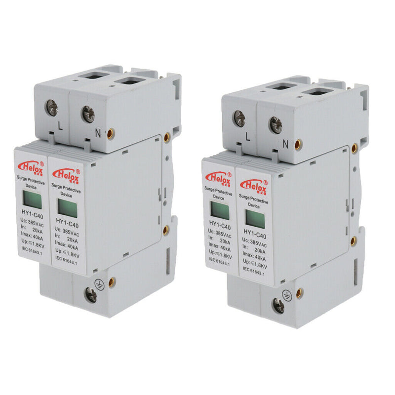 2x AC 220V 2P 20KA-40KA SPD Home Office Security Surge Protector Devices