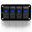 12V-24V 4 gang blue 2 LED Light Rocker Switch Panel Circuit Breaker Boat Ma