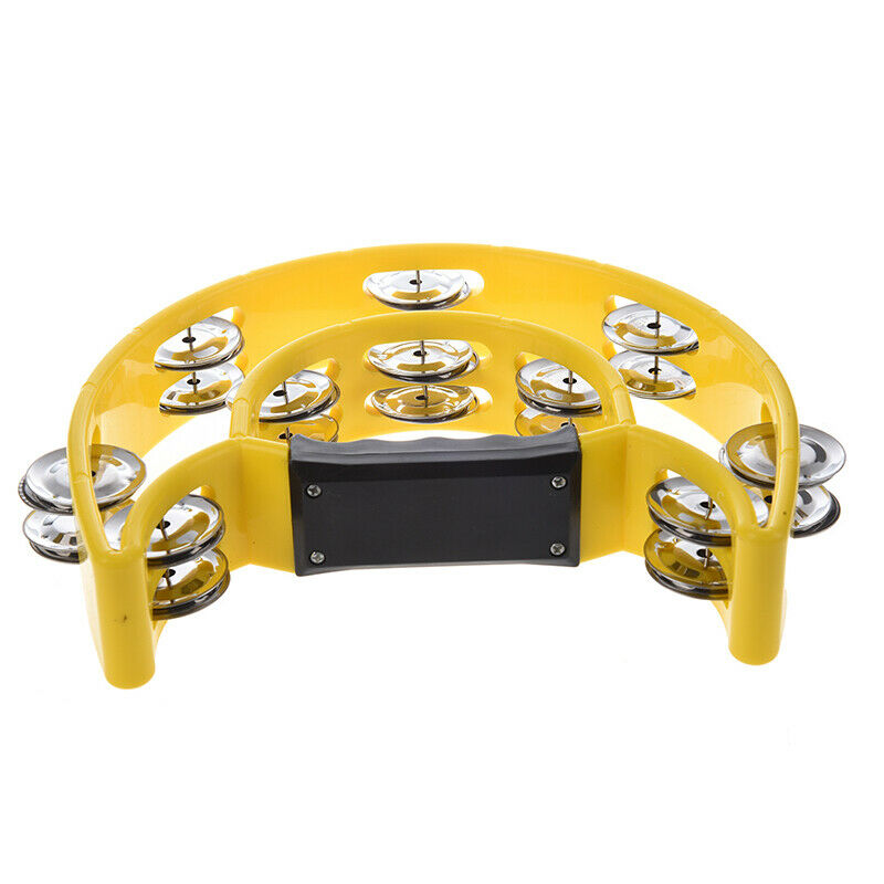 High Quality Double Half Moon Tambourine Instrument 32 Jingles Grip Handle