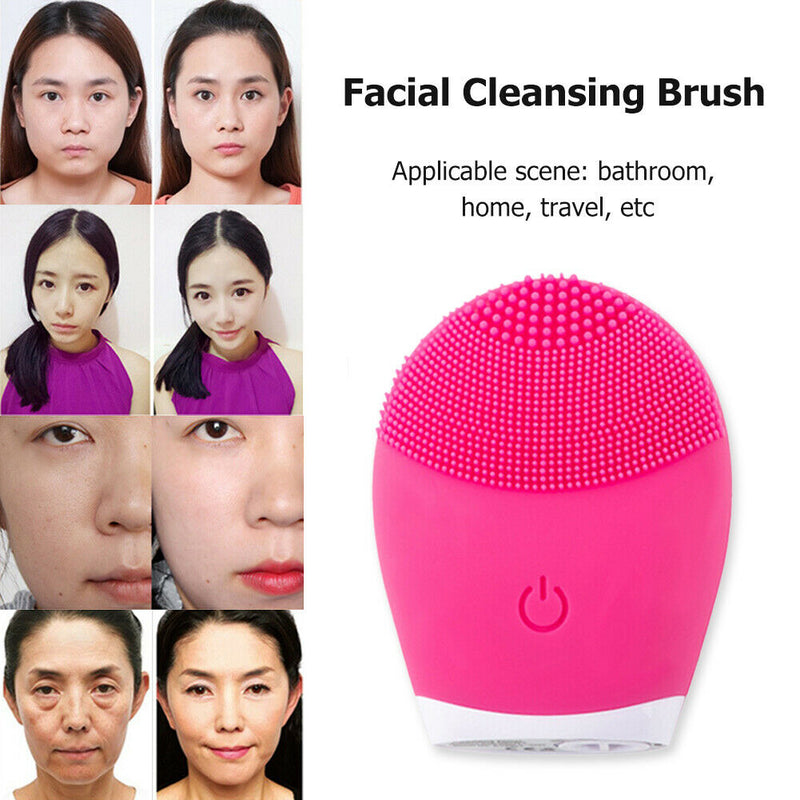 Silicone Facial Cleansing Brush Pore Removal Electric Body Massager (Red)