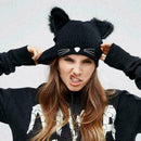 Winter Thick Knitted Wool Hat With Two Cat Ears Women's Warm&Soft Cap Beani N7H5