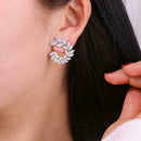 Fashion Olive Branch Leaf Cut Big Cubic Zirconia Women Stud Earrings Elegan B2N0