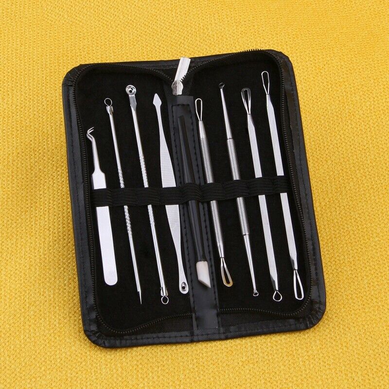 9Pcs Stainless Steel Acne Extractor Removing Tool Face Skin Care Blackhead  D5H3