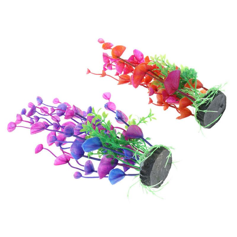 2 PACK, 19cm High Plastic Plant Fish Tank Artificial Narcissus Water Grass