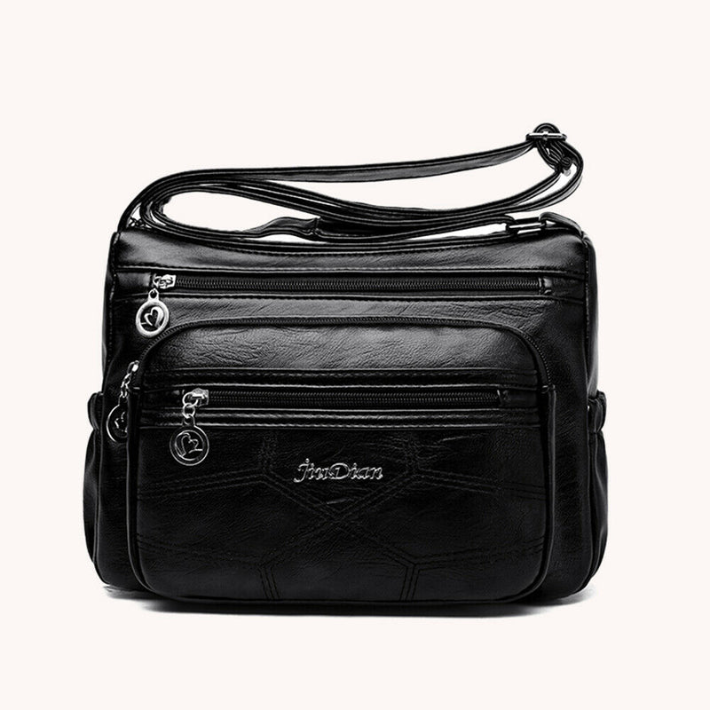 Retro Women Shoulder Bag Multi-zipper Big Capacity Crossbody Pouch (Black)