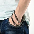 Black Plated Double Layer Men's Bracelet Stainless Steel Heavy Metal BraceleP7S4