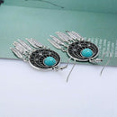 Retro Turquoise Drop Earrings With Leaves Shape Tassel Ear Pendants Dangler E3H1