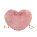 Heart Shape Messenger Bag Women Girl Plush Chain Shoulder Handbag (Bean)