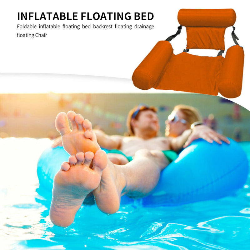 Inflatable Foldable Floating Row Beach Swimming Pool Water Hammock (Orange)