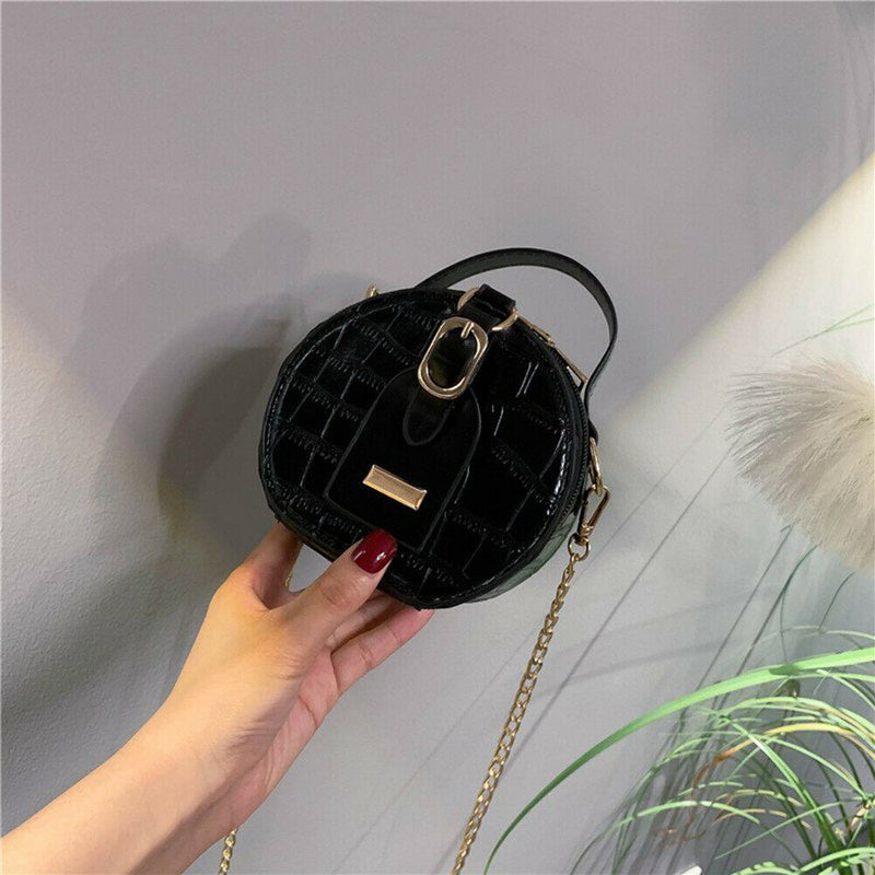 Mini Round Tote Shoulder Bag Women Leather Chain Messenger Purse (1 Black)