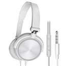 Wired Computer Headset Stereo Heavy Bass Earphones Over Ear White with Mic