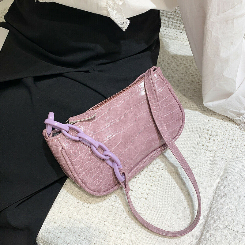 Casual Alligator PU Women Handbag Tote Chain Underarm Shoulder Bag (Purple)
