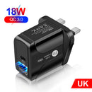 18W PD QC3.0 USB Charger USB C Quick Charge 3.0 Wall Charger (UK Black) A