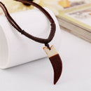 Fashion Men Faux Leather Bone Horn Shape Adjustable Chain Necklace JewelryGiftOZ