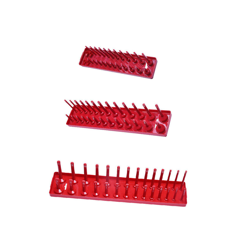 3Pcs Socket Trays 1/4 1/2 3/8 Inch SAE and Metric Socket Organizer Rail Trays