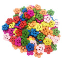 100Pcs Cute Smile Flower Wooden Buttons 2-Holes for DIY Sewing Mixed Colors