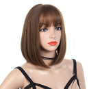 Natural Short Wigs Bob Style Straight Synthetic Brown Women'S Wig With Bang