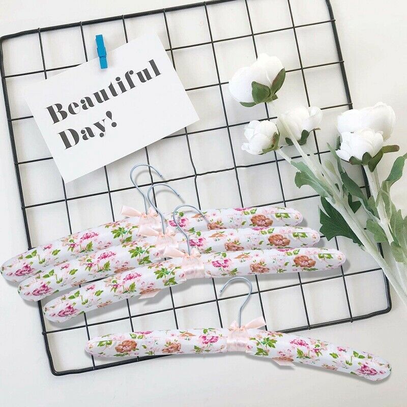 1 Set (5 pcs) Pastoral Floral Print Cotton Padded Cloth Hanger T4D8