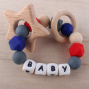 Animal Wooden Teether Baby Chewable Teething Bracelet Silicone Beads Rattle Toys