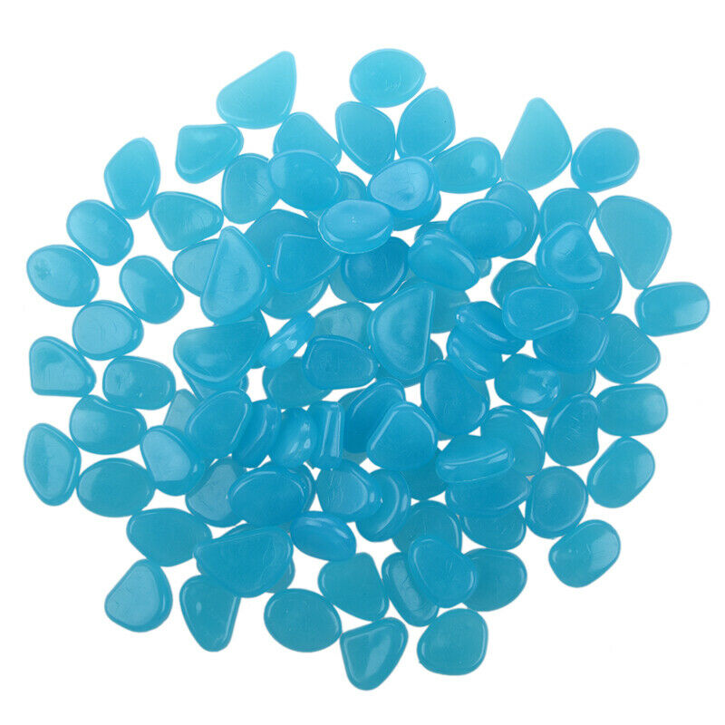 100 Man-Made Glow in the Dark Pebbles Stone for Garden Walkway Sky Blue