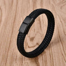 2019 Men Handmade Braided Leather Biker Bracelet Magnetic Buckle Cuff Bangl Y5I7