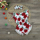 2PCS Set Infant Kids Baby Girls Sleeveless Rose Flower Romper Jumpsuit + He