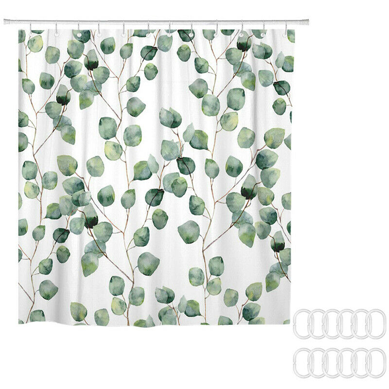 Shower Curtain Watercolor Green Floral Eucalyptus Round Leaves Pattern BrancG4V6