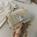 Straw Beach Bag Wild River Marble Pattern Woven Shoulder Bag Solid Color Di